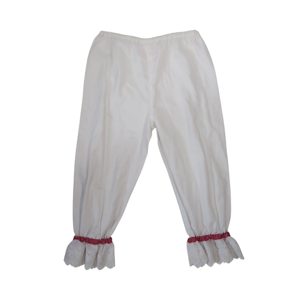 Vintage White Bloomer Crop Capri Pants Eyelet Cuff S
